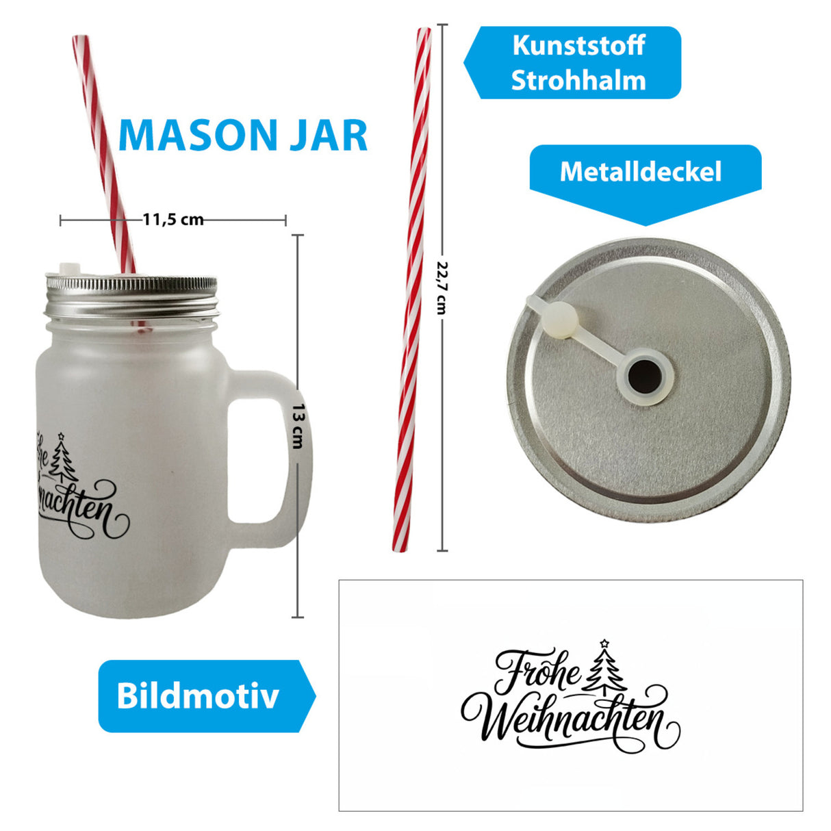 Weihnachtsbaum Trinkglas mit Bambusdeckel frohe Weihnachten