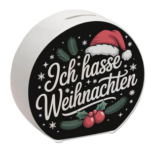 Ich hasse Weihnachten Spardose mit Weihnachtsmannhut