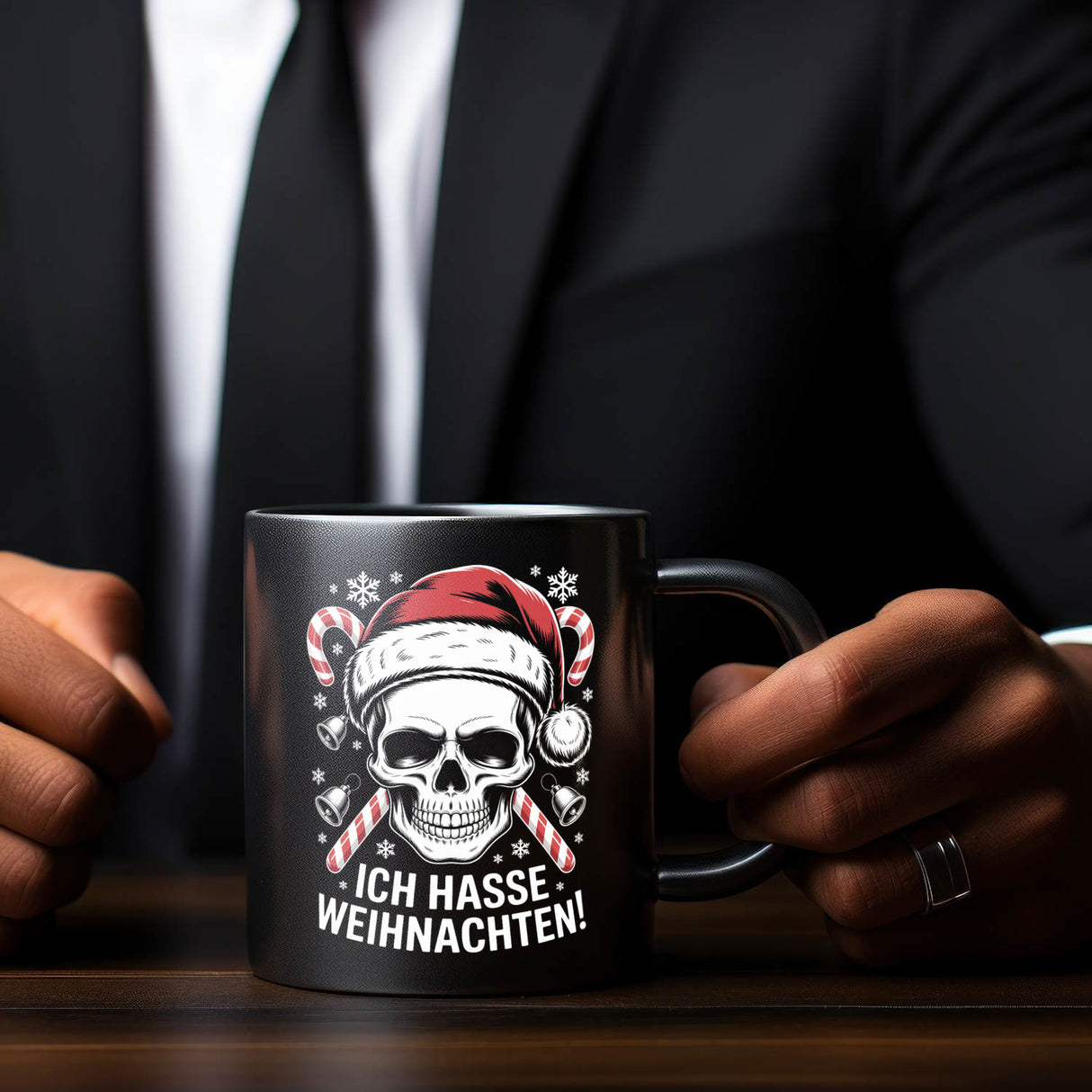 Totenkopf Weihnachtsmann Tasse - Ich hasse Weihnachten