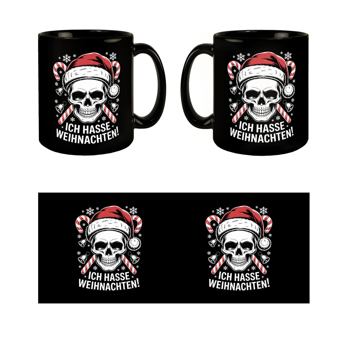 Totenkopf Weihnachtsmann Tasse - Ich hasse Weihnachten
