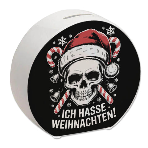 Totenkopf Weihnachtsmann Spardose - Ich hasse Weihnachten