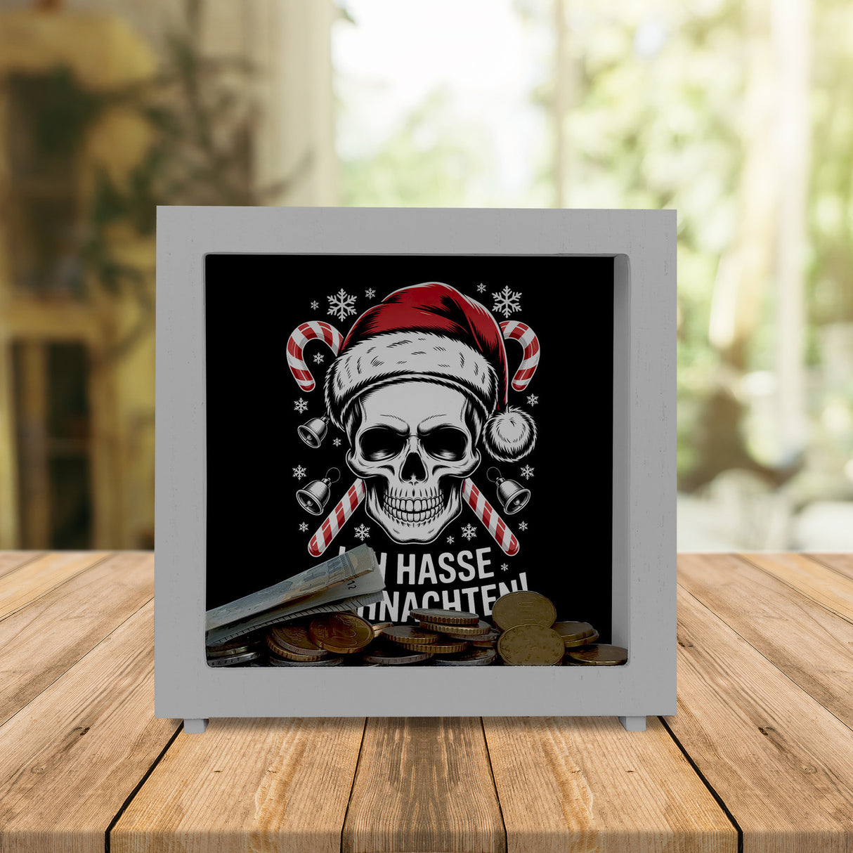 Totenkopf Weihnachtsmann Spardose - Ich hasse Weihnachten
