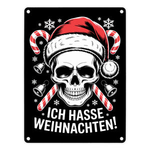Totenkopf Weihnachtsmann Metallschild in 15x20 cm - Ich hasse Weihnachten