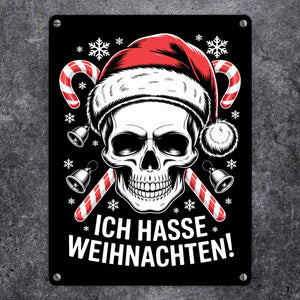Totenkopf Weihnachtsmann Metallschild in 15x20 cm - Ich hasse Weihnachten