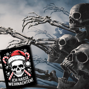 Totenkopf Weihnachtsmann Metallschild in 15x20 cm - Ich hasse Weihnachten