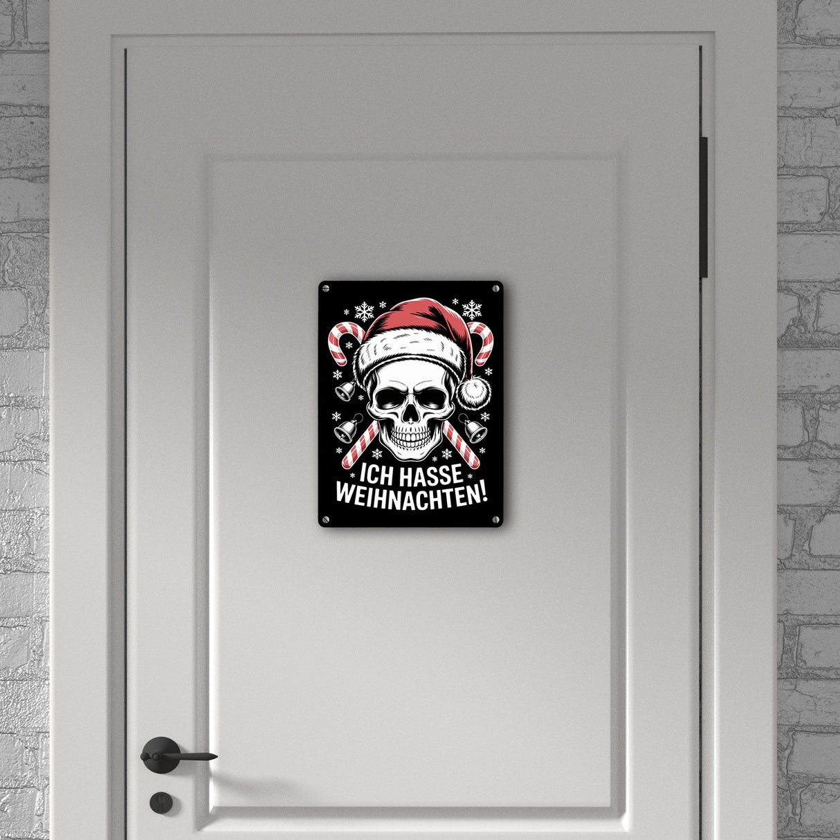 Totenkopf Weihnachtsmann Metallschild in 15x20 cm - Ich hasse Weihnachten