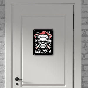 Totenkopf Weihnachtsmann Metallschild in 15x20 cm - Ich hasse Weihnachten