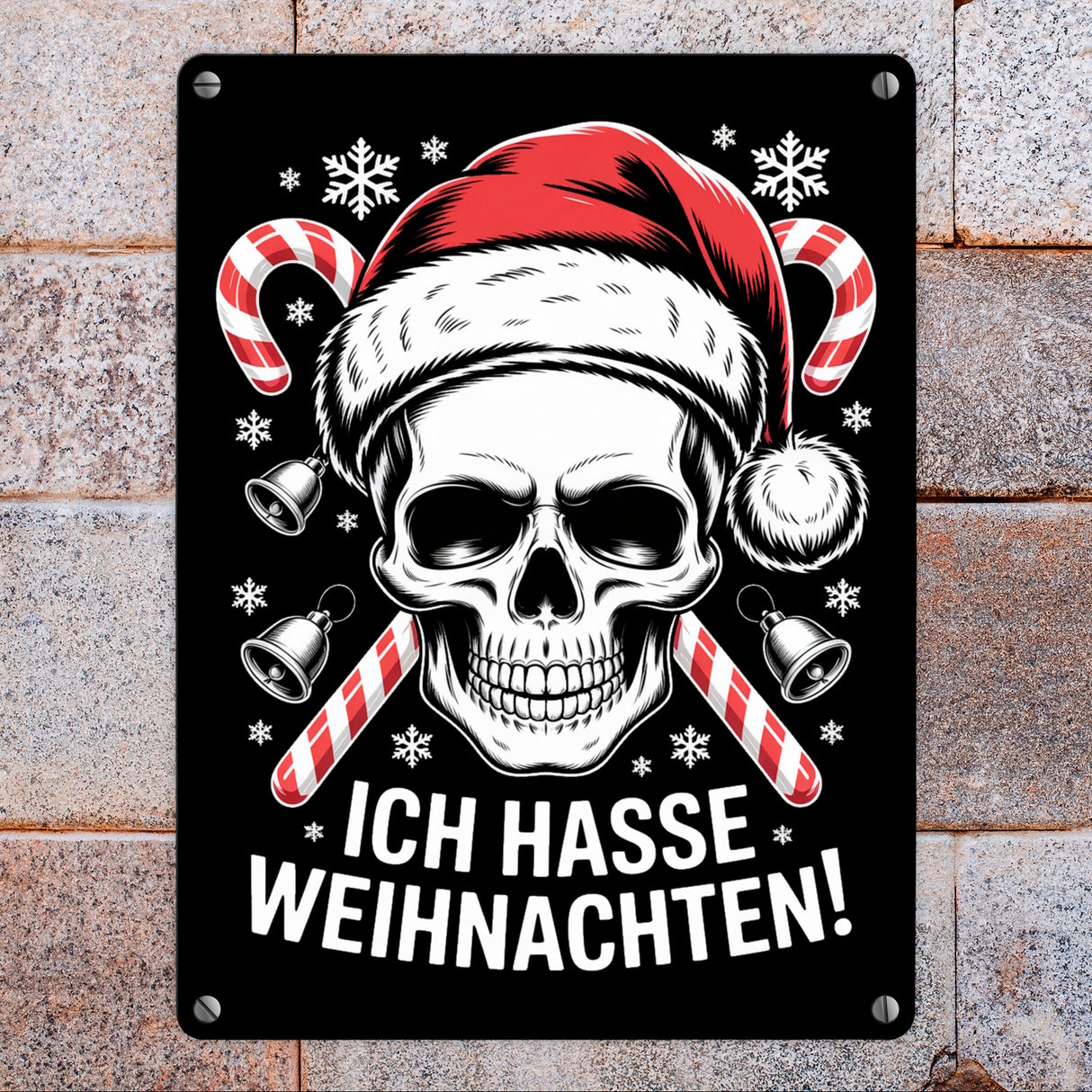 Totenkopf Weihnachtsmann Metallschild in 15x20 cm - Ich hasse Weihnachten