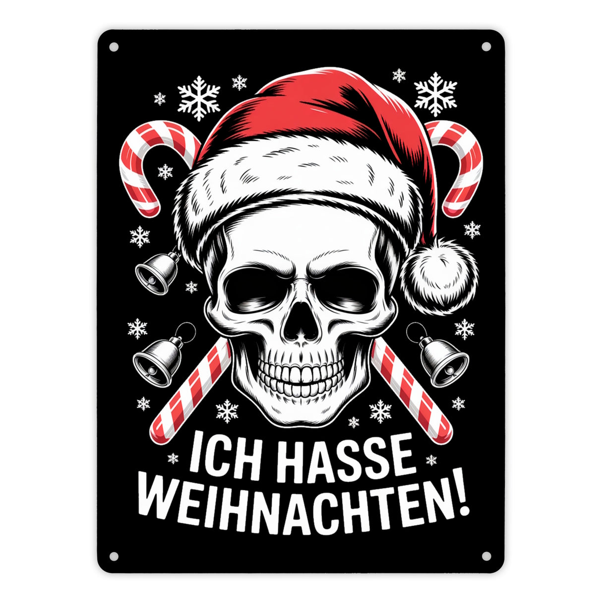 Totenkopf Weihnachtsmann Metallschild in 15x20 cm - Ich hasse Weihnachten