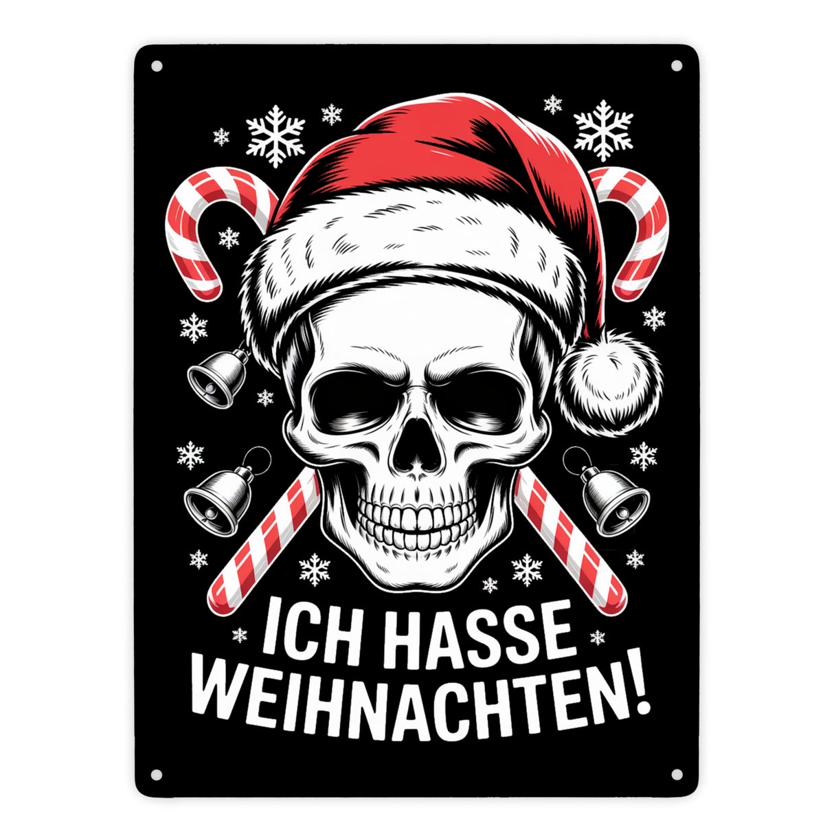 Totenkopf Weihnachtsmann Metallschild in 15x20 cm - Ich hasse Weihnachten