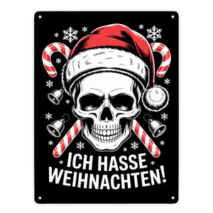 Totenkopf Weihnachtsmann Metallschild in 15x20 cm - Ich hasse Weihnachten