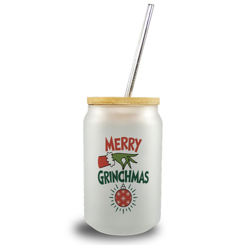 Weihnachtsmuffel-Hand merry Grinchmas Trinkglas mit Bambusdeckel