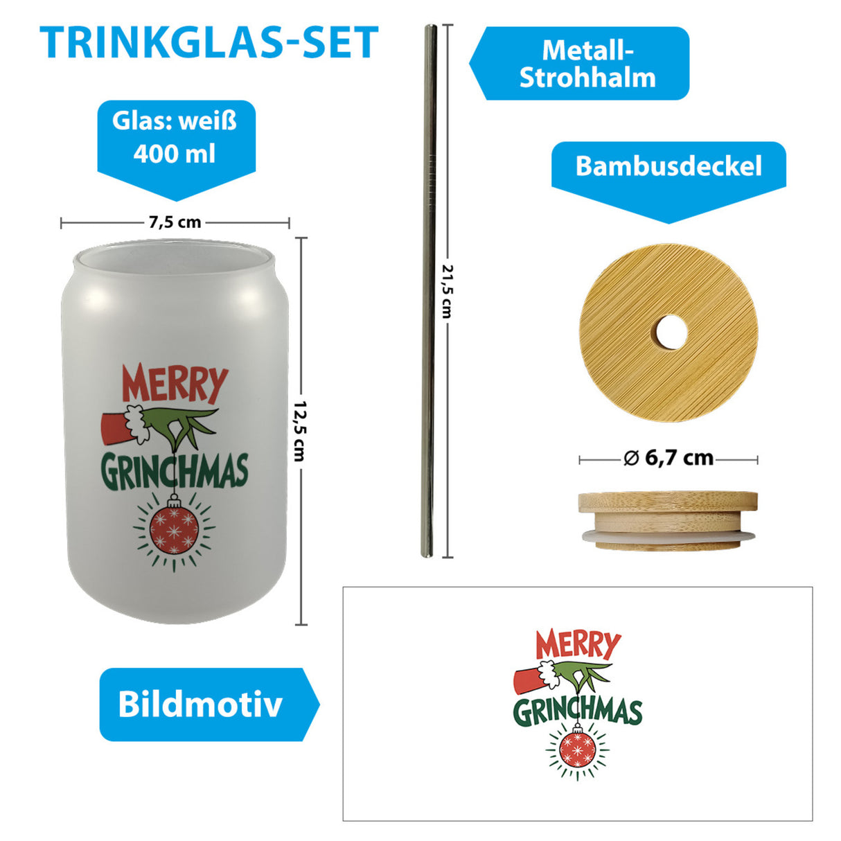 Weihnachtsmuffel-Hand merry Grinchmas Trinkglas mit Bambusdeckel