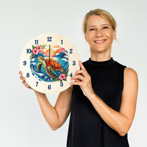 Meeresschildkröte Aquarellstil Wanduhr Maritimes Design