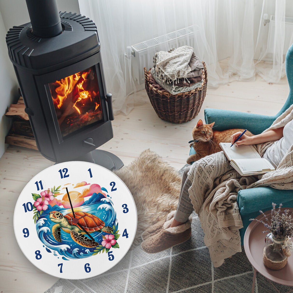 Meeresschildkröte Aquarellstil Wanduhr Maritimes Design