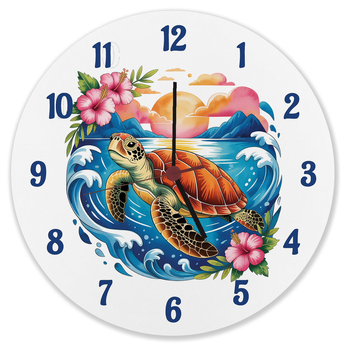 Meeresschildkröte Aquarellstil Wanduhr Maritimes Design