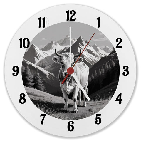 Kuh in den Bergen Wanduhr für Tier-Fans