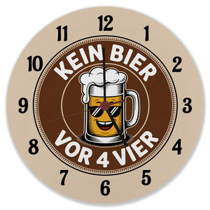 Bierglas Cartoon - Kein Bier vor vier Spruch Wanduhr