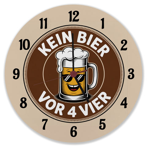 Bierglas Cartoon - Kein Bier vor vier Spruch Wanduhr
