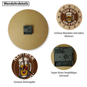 Bierglas Cartoon - Kein Bier vor vier Spruch Wanduhr