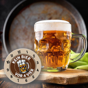 Bierglas Cartoon - Kein Bier vor vier Spruch Wanduhr