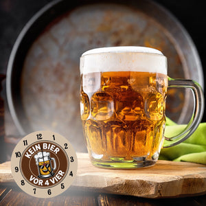 Bierglas Cartoon - Kein Bier vor vier Spruch Wanduhr