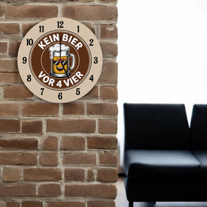 Bierglas Cartoon - Kein Bier vor vier Spruch Wanduhr