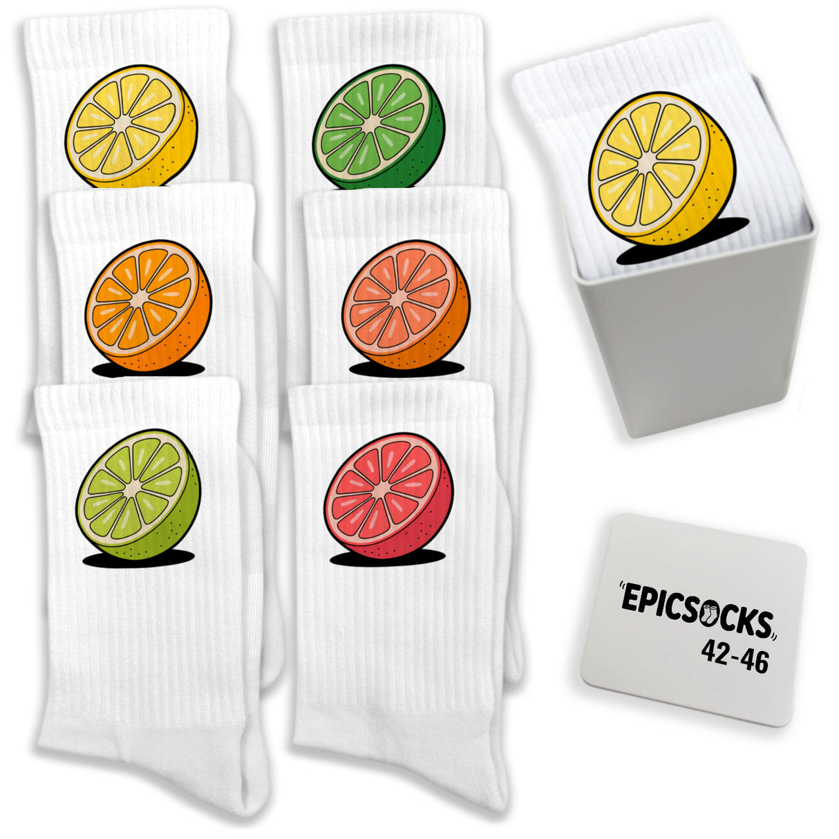 epicsocks Citrus Splash Socken in 37-41 im 6er Set in Geschenkdose im 6er Set in Geschenkbox