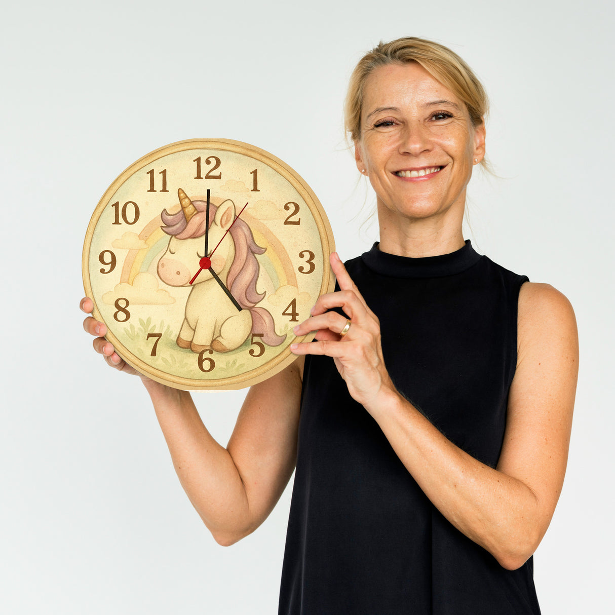 Cartoon Einhorn mit Regenbogen Wanduhr