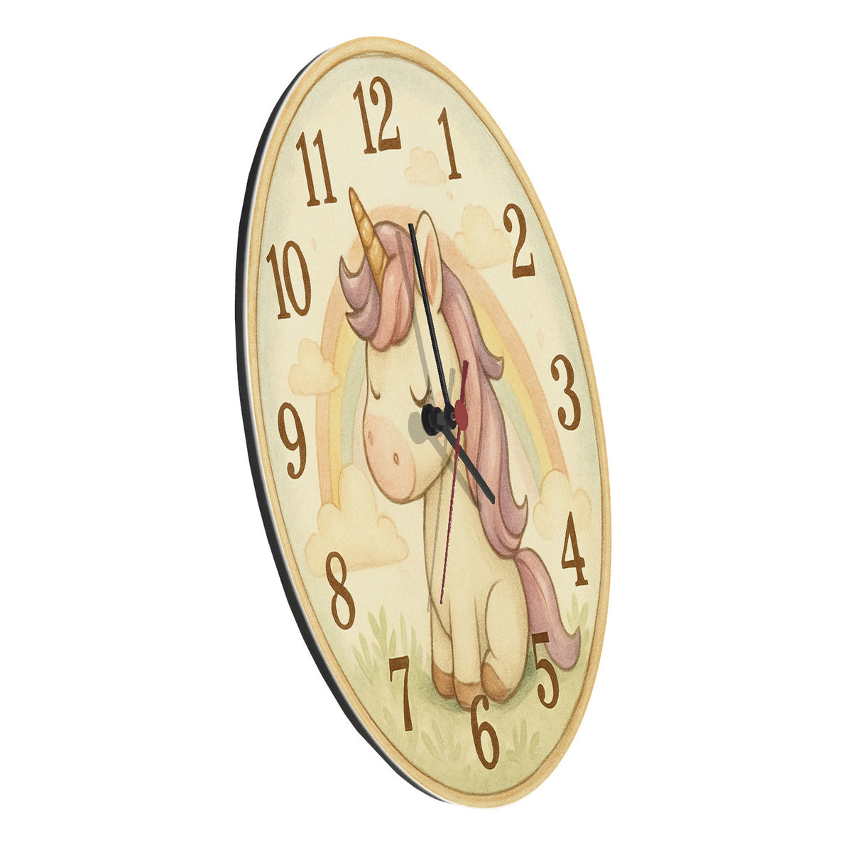 Cartoon Einhorn mit Regenbogen Wanduhr