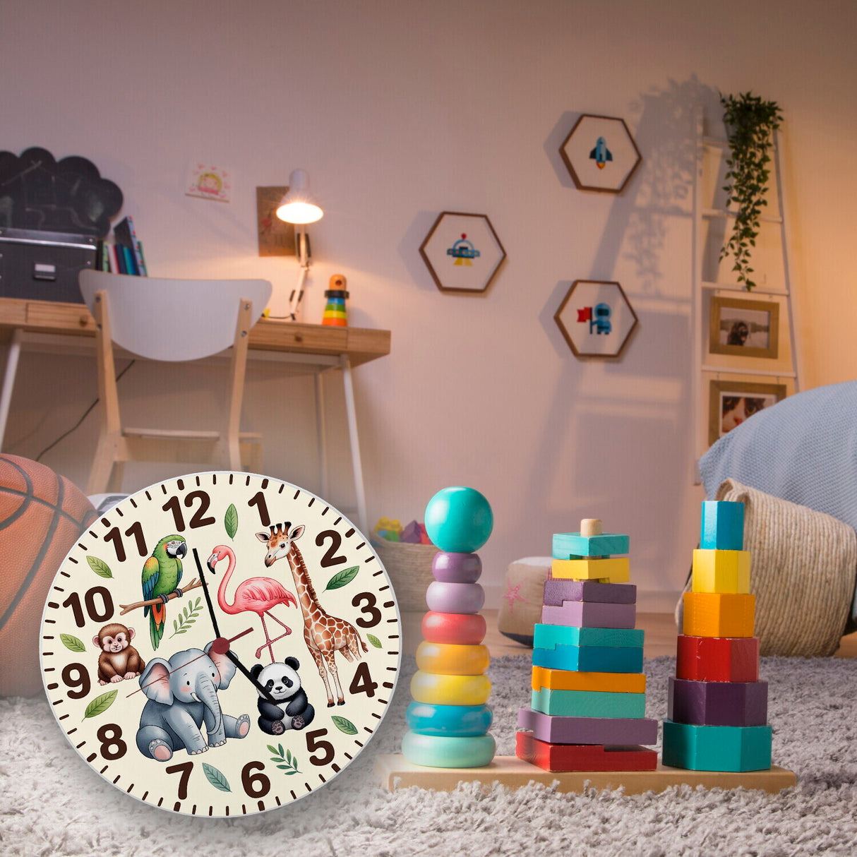 Safari Tiere Wanduhr für Kinderzimmer Dekoration