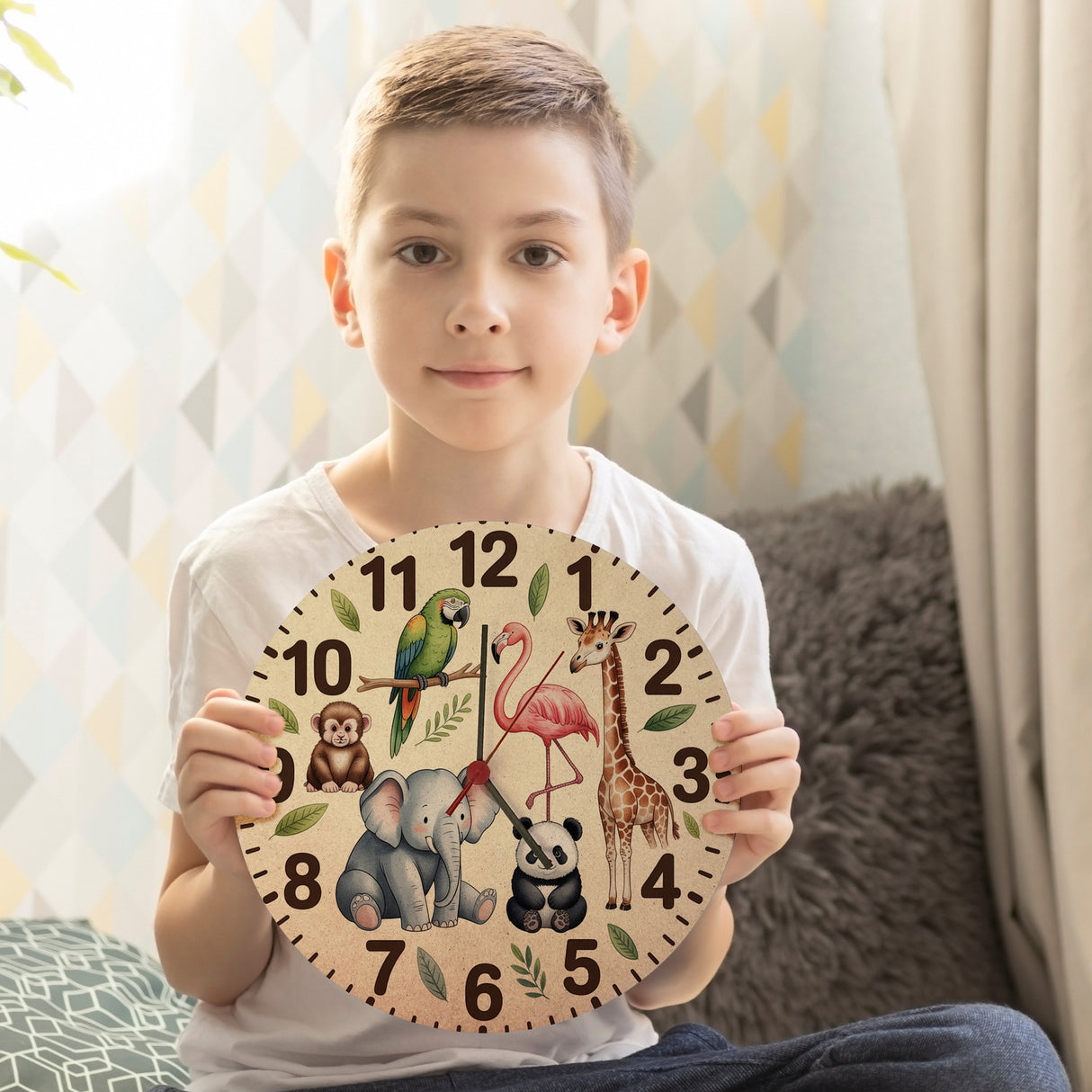 Safari Tiere Wanduhr für Kinderzimmer Dekoration