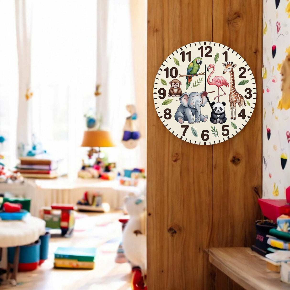 Safari Tiere Wanduhr für Kinderzimmer Dekoration