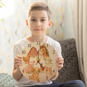 Bauernhoftiere Aquarellstil Wanduhr für Kinderzimmer