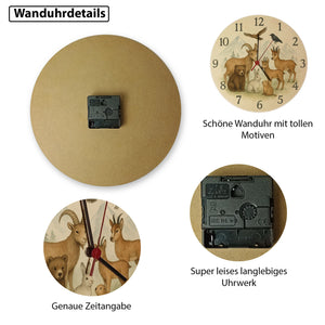 Alpentiere Aquarellstil Wanduhr Tierliebhaber