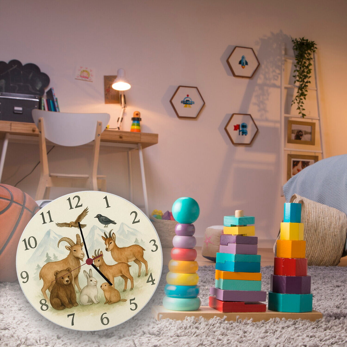 Alpentiere Aquarellstil Wanduhr Tierliebhaber