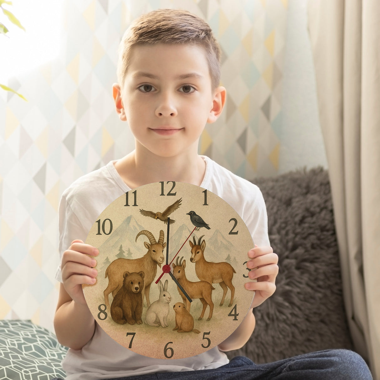 Alpentiere Aquarellstil Wanduhr Tierliebhaber