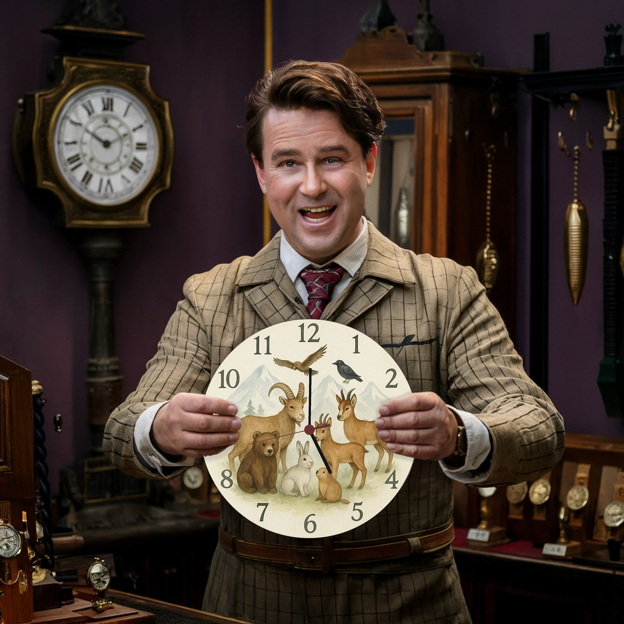 Alpentiere Aquarellstil Wanduhr Tierliebhaber