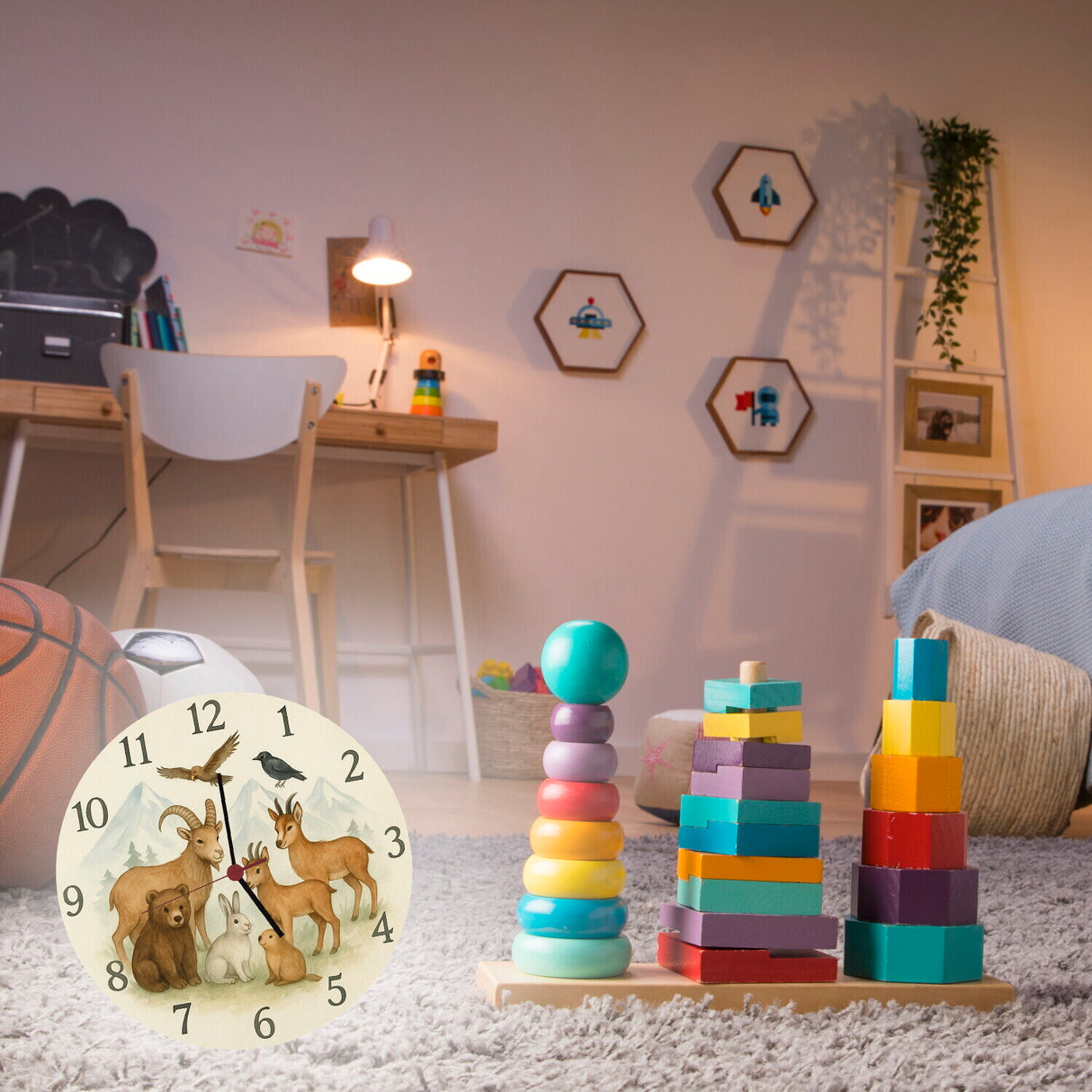 Alpentiere Aquarellstil Wanduhr Tierliebhaber