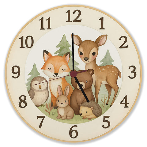 Waldtiere Aquarellstil Wanduhr für Tierliebhaber