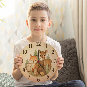 Waldtiere Aquarellstil Wanduhr für Tierliebhaber