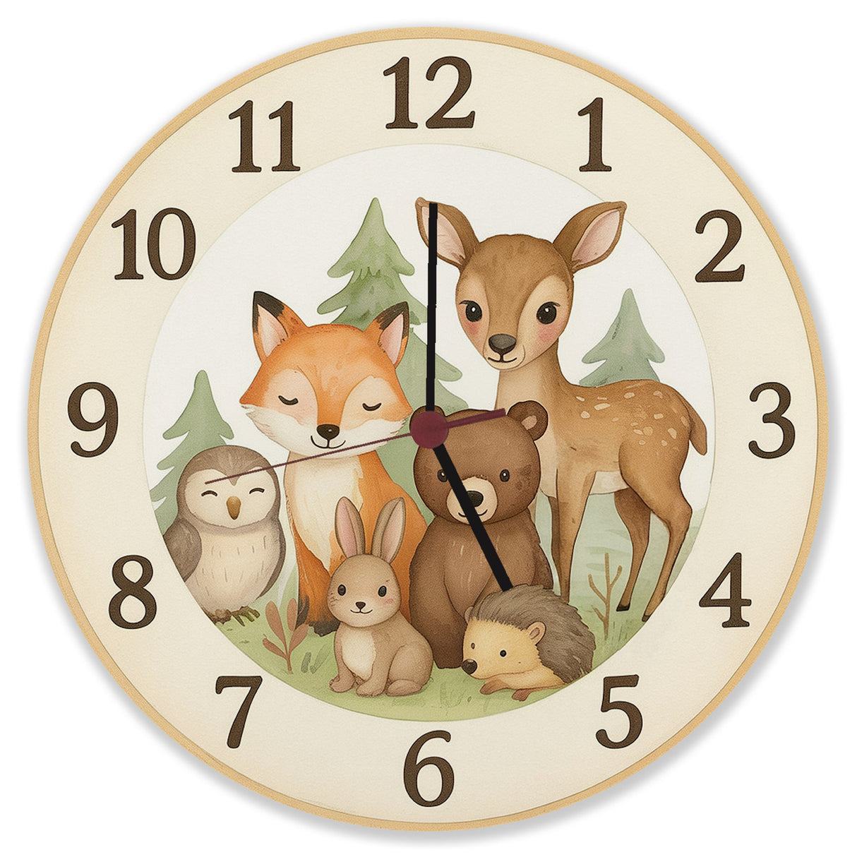 Waldtiere Aquarellstil Wanduhr für Tierliebhaber