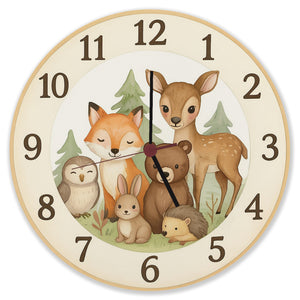 Waldtiere Aquarellstil Wanduhr für Tierliebhaber