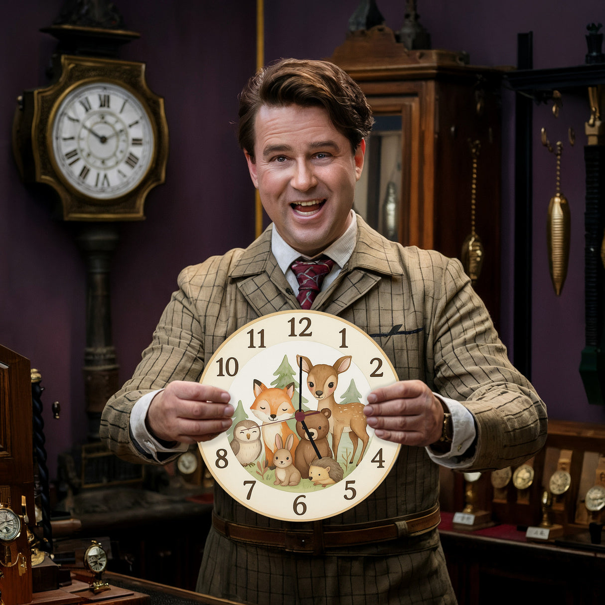 Waldtiere Aquarellstil Wanduhr für Tierliebhaber