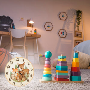 Waldtiere Aquarellstil Wanduhr für Tierliebhaber