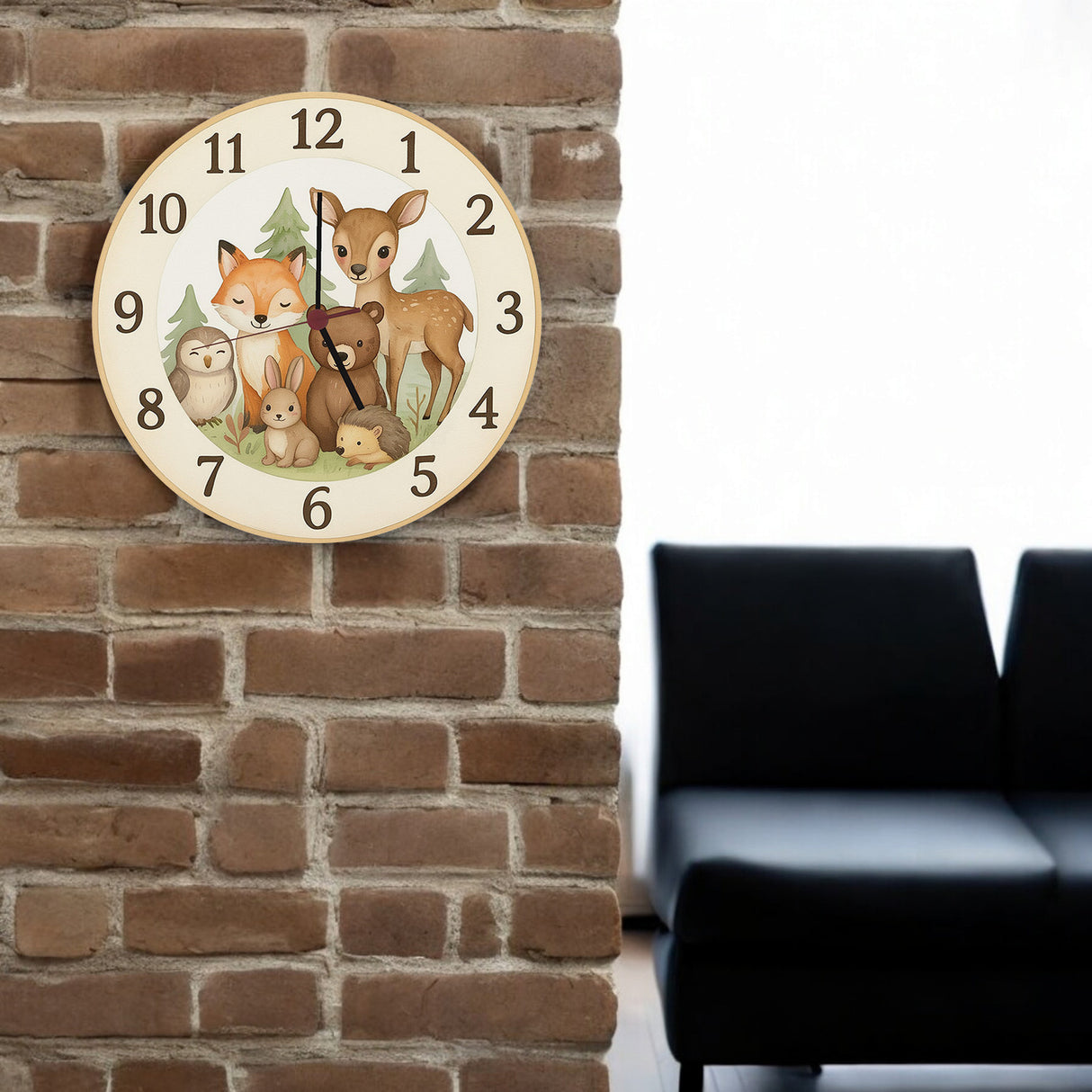 Waldtiere Aquarellstil Wanduhr für Tierliebhaber