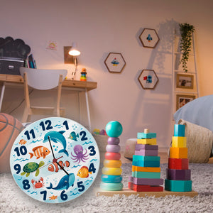 Meerestiere Aquarellstil Kinder Wanduhr