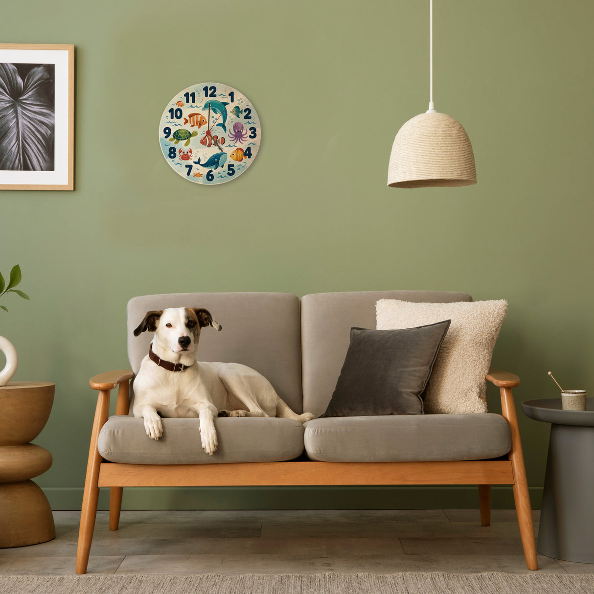 Meerestiere Aquarellstil Kinder Wanduhr