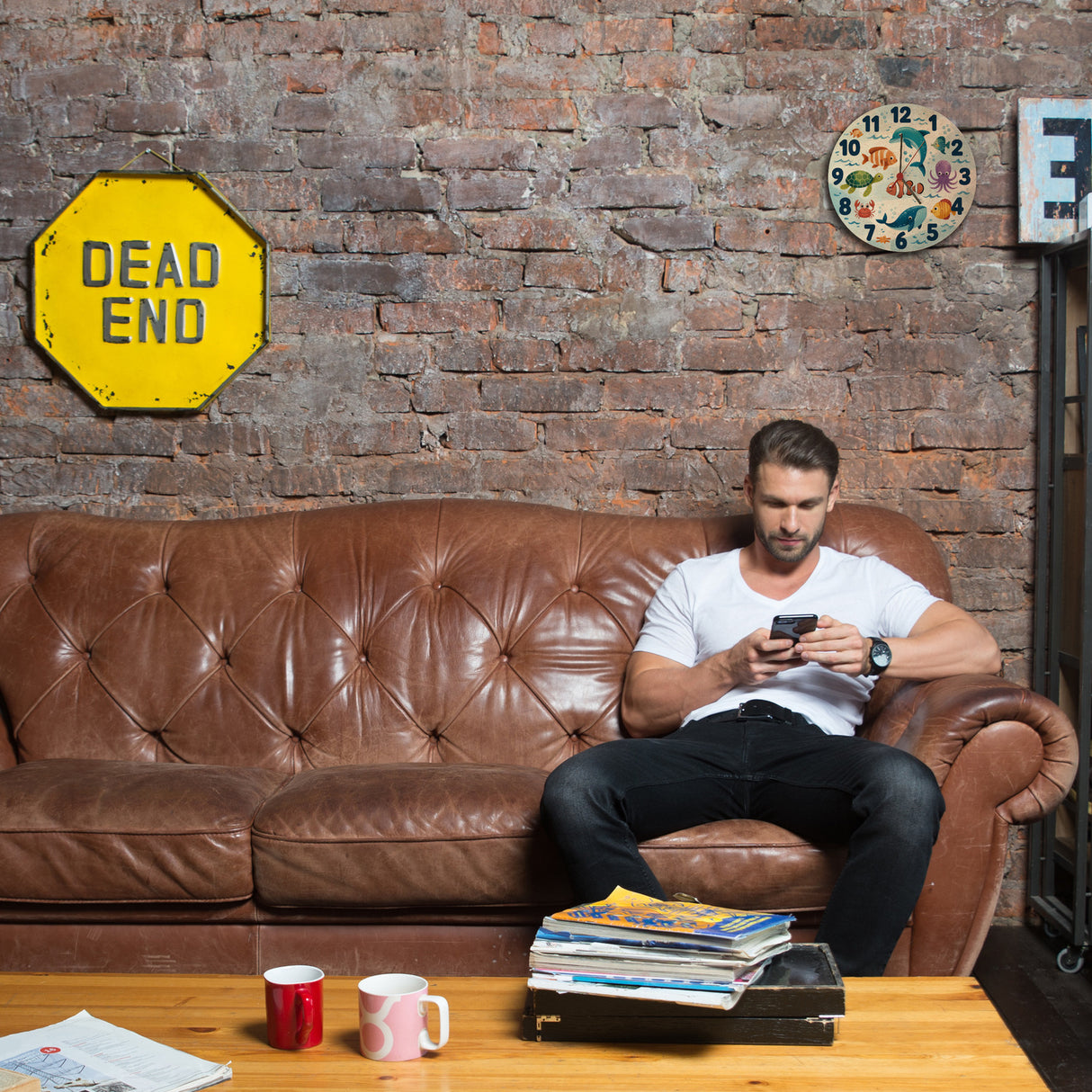 Meerestiere Aquarellstil Kinder Wanduhr