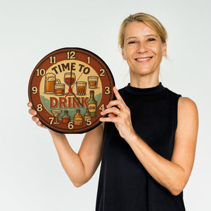 Time to drink Vintage Wanduhr Bier Weinglas